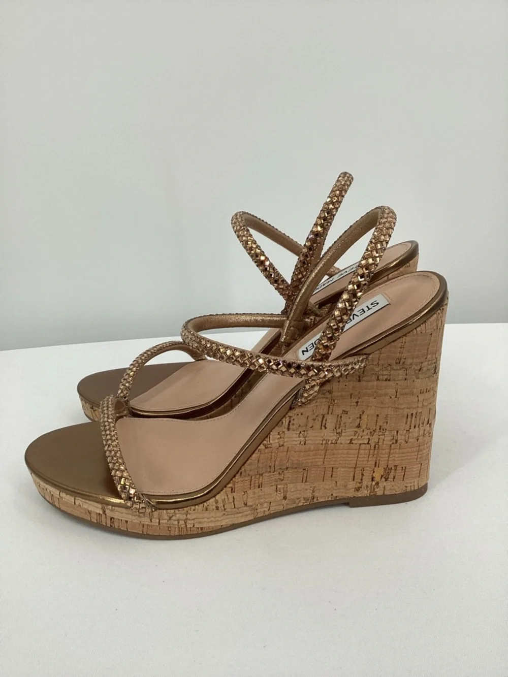 Steve Madden Udell Bronze Rhinestone Cork Wedge Sandals
